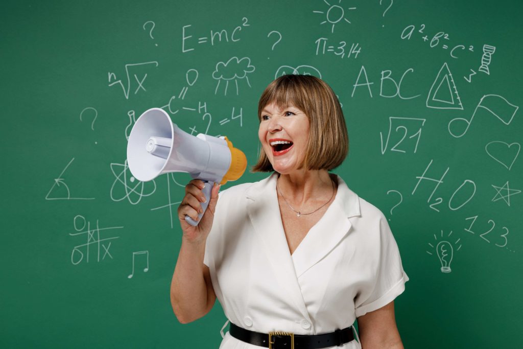 image of teacher announce discount sale