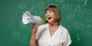 image of teacher announce discount sale